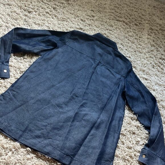 Michael Kors Blue Indigo Popover Chambray Placket Tunic Top Medium - Picture 9 of 11